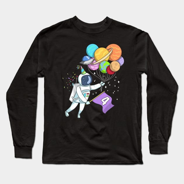 Kids Astronaut 4 Years Old Birthday Long Sleeve T-Shirt by wheeleripjm